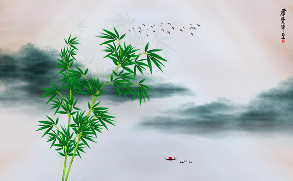新中式山水背景墻