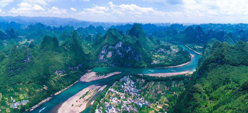 全景航拍桂林九马画山景区