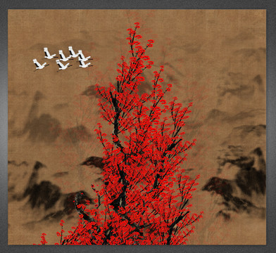 梅花仙鶴圖