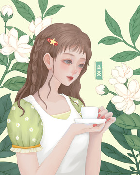 茉莉花茶包裝插畫
