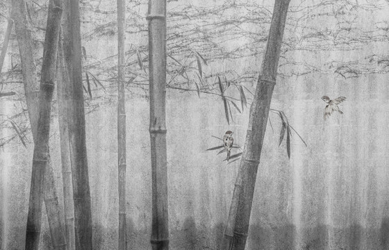 新中式竹子壁畫(huà)背景墻
