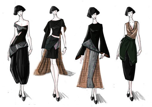 民族风系列4套女装效果图