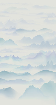 朦朧山景新中式背景墻畫