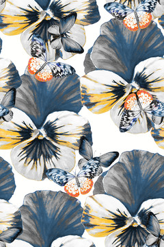 动物蝴蝶花卉印花图案