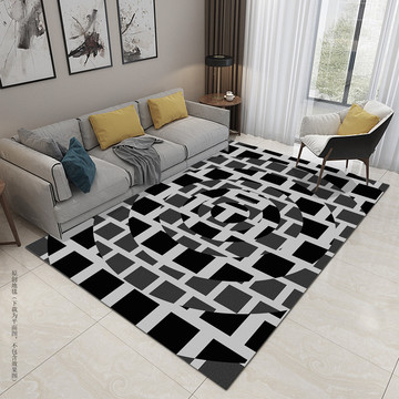 北欧黑白抽象地毯地垫