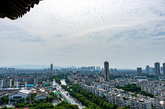 浙江绍兴文笔塔上看绍兴城市风光