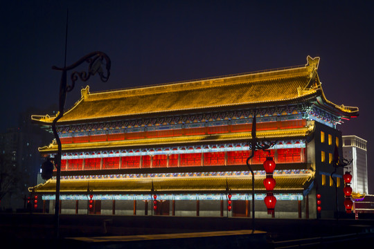 西安城墙永宁门夜景风光