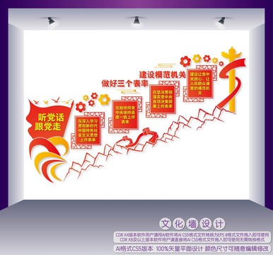三個(gè)表率一個(gè)模范樓梯文化墻