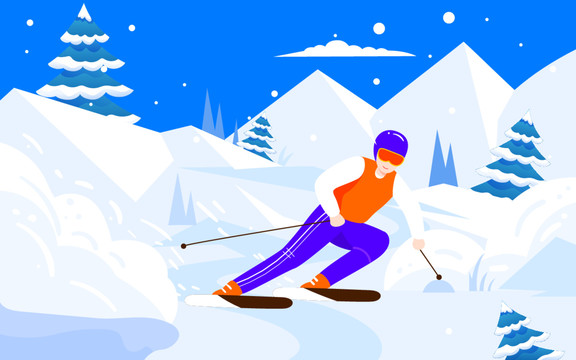 冬奥会滑雪项目人物冬天户外插画