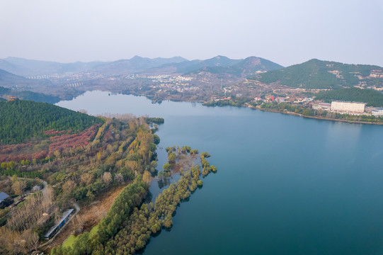 航拍济南两岔河水库