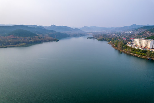 航拍济南两岔河水库