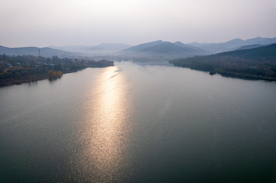 航拍济南两岔河水库