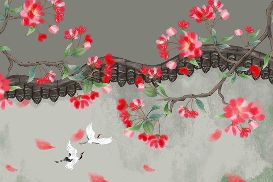 水彩海棠花插畫背景