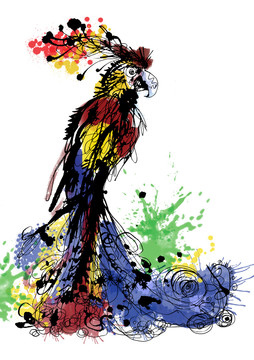 水墨抽象鹦鹉