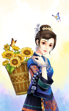 手繪分層少數(shù)民族少女