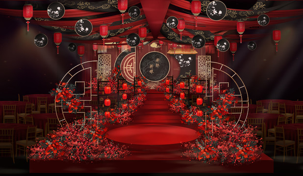 紅黑漢式新中式婚禮效果圖