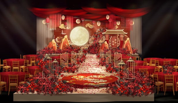 红金色新中式婚礼效果图