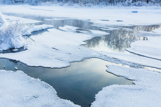 冰雪河流水面结冰