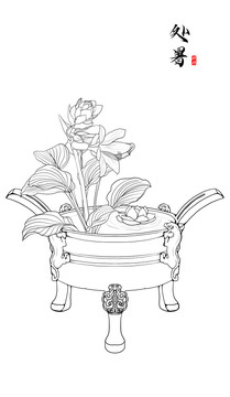 國風插畫二十四節(jié)氣處暑線稿