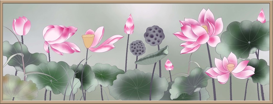 寬幅荷花圖