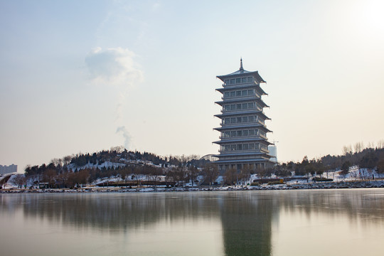 西安长安塔冬季雪景