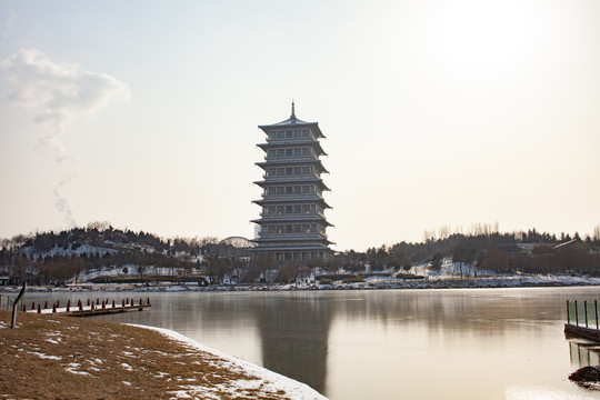 西安长安塔冬季雪景