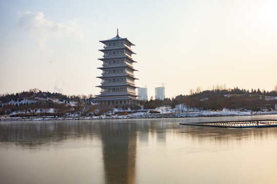 西安长安塔冬季雪景