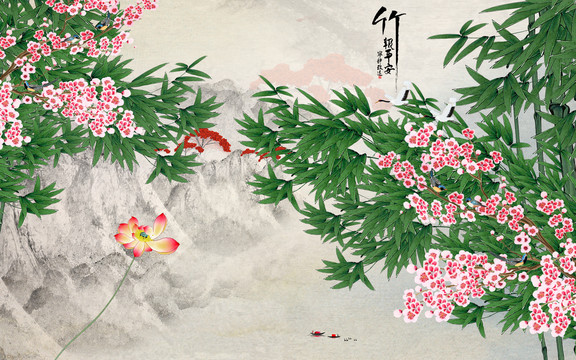國畫花鳥背景墻