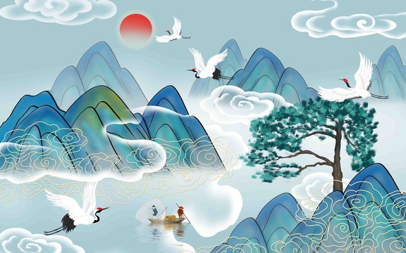 新中式松鶴延年背景
