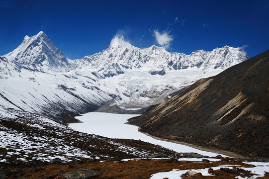 蓝天下的西藏喜马拉雅雪山