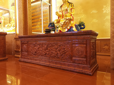 寺庙佛堂浮雕图案案桌定做施工