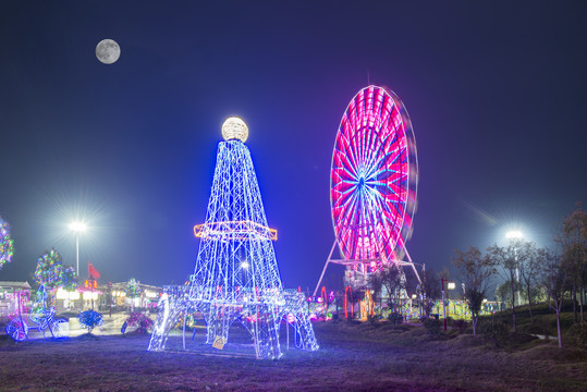 松滋稻谷溪湿地公园夜景