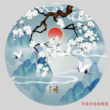 古風(fēng)梅花山水插畫