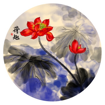 潑墨荷花圖