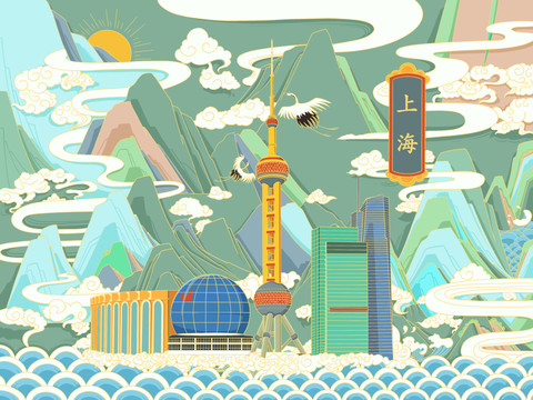 國潮上海建筑