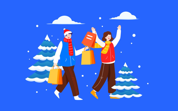 冬至人物戶外活動冬天下雪插畫