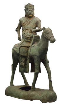 清代骑马关羽铜造像