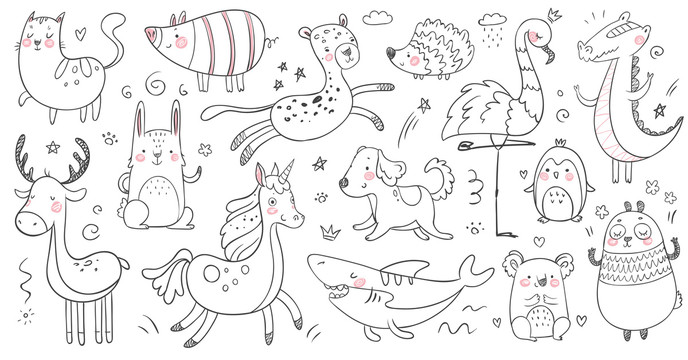 可爱动物手绘插画素材