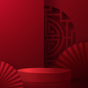 紅色中式折紙舞臺元素