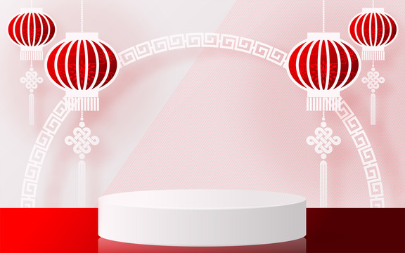 红白融合中式装饰舞台背景