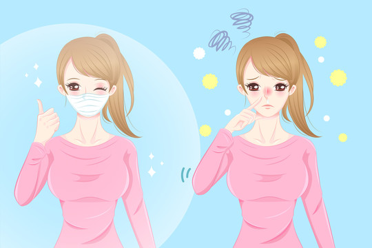 少女感冒流鼻涕 戴口罩保護(hù)自己插圖