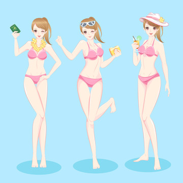 夏日度假比基尼少女插圖