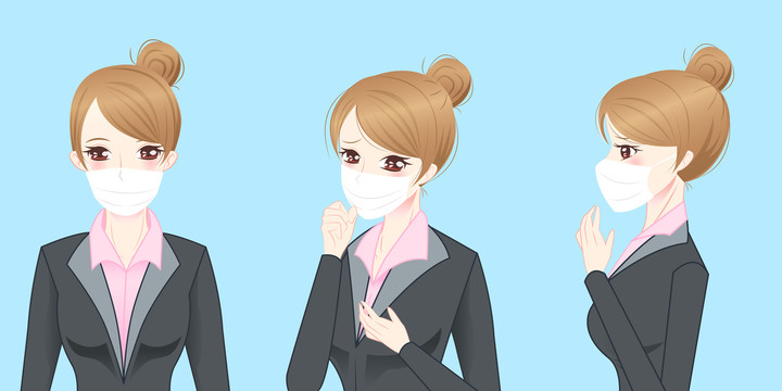 商務(wù)少女感冒戴口罩插圖
