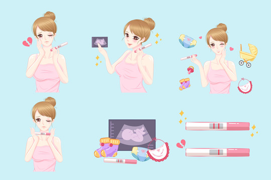 女性期待懷孕 使用驗孕棒插圖