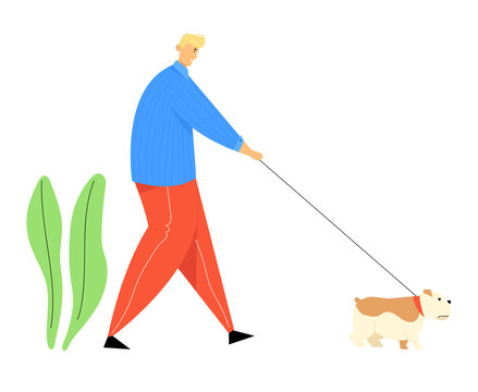 遛狗插畫素材