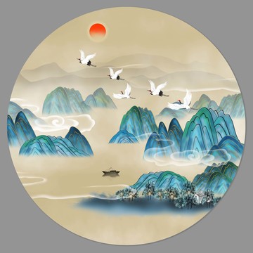 國潮山水插畫