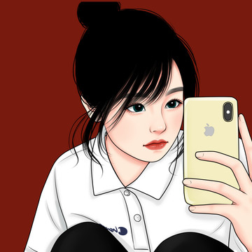 q版手繪頭像卡通人物女生