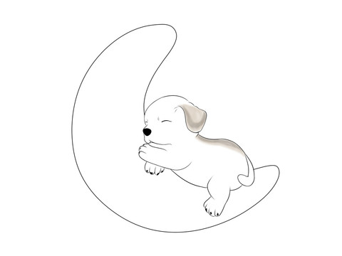 小狗月亮萌宠动物卡通