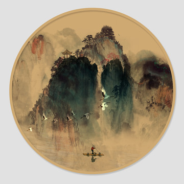 原創(chuàng)仿古中式山水水墨畫(huà)高清素材
