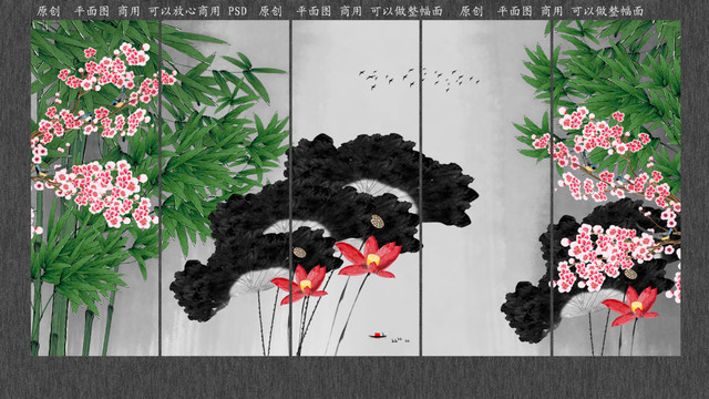 原創(chuàng)花鳥背景墻